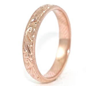 14kt Rose Gold Hand Engraved Art Deco Design Wedding Band