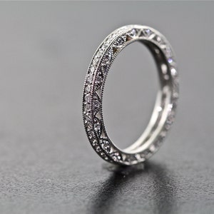 14K White Gold and Diamond Art Deco Design Eternity Ring