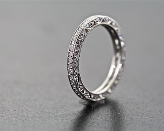 14K White Gold and Diamond Art Deco Design Eternity Ring