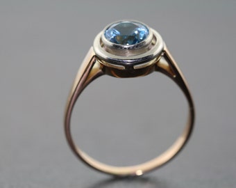 14kt Rose Gold Aquamarine Estate Engagement Ring, Wedding Ring