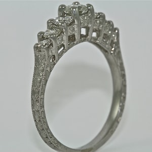 Platinum and Diamond Hand Engraved Engagement Ring, Wedding Band