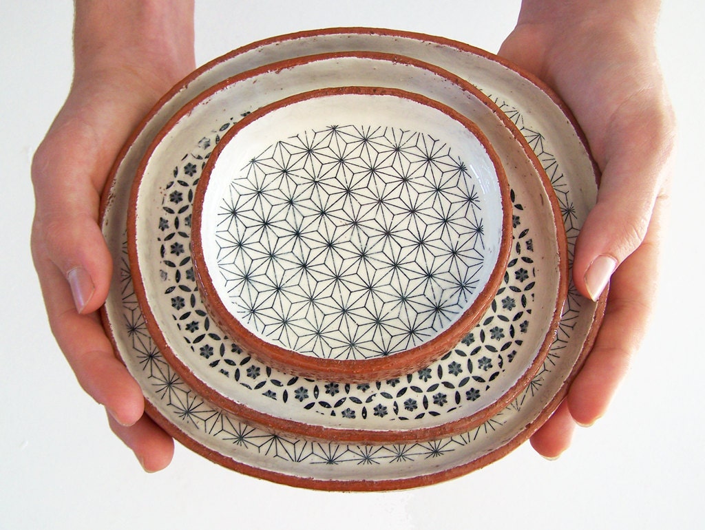 Set of Three Handmade Tapas Plates Ceramic Plate Set Etsy