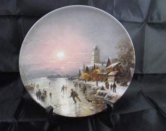 Ice SKATERS in the EVENING SUN Furstenberg German Porcelain Art plate mib! c3246