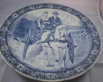 Vintage DELFTS ROYAL BOCH Platter Bride and Groom in Carriage