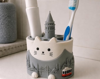 イスタンブール猫歯ブラシホルダー - 手描き3Dプリントバスルーム化粧台オーガナイザー