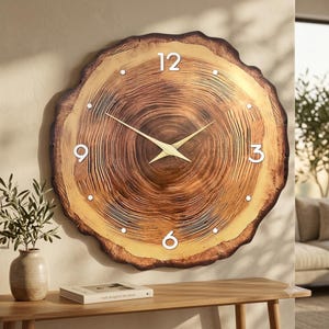 Natural Wood Slice Clock | Rustic Tree Ring, Silent Quartz, Farmhouse Decor