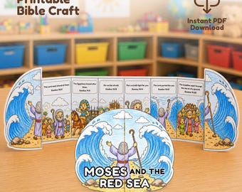 Moses Red Sea Folding Surprise Bible Craft, Printable Story Activity (Digital Download)