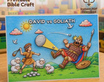 David vs Goliath Moving Stone Bible Craft, Interactive Scene, Sunday School Activity (PDF Download)