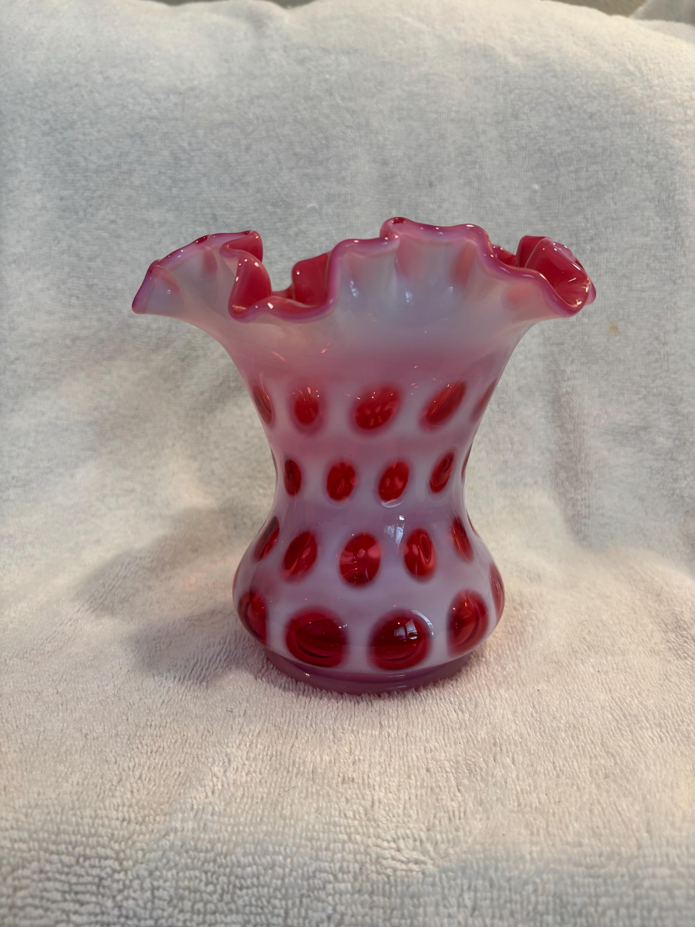 Fenton Cranberry Opalescent Coin Dot Vase - Etsy