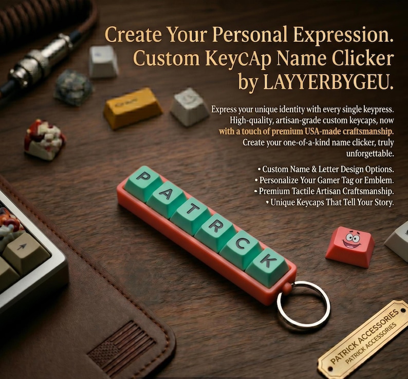 Custom name clicker — PATRICK, orange base, green keys