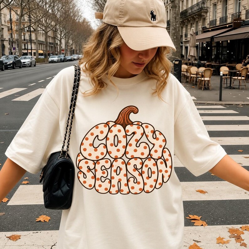Cozy Season Pumpkin Shirt, Retro Fall Graphic Tee, Autumn Aesthetic Tshirt, Cute Thanksgiving Top, Boho Fall Gift for Her