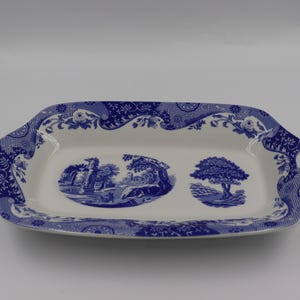 Spode Blue Italian Small Tray 24cm, Made in England Porcelain Rectangular Spoon Rest or Trinket Dish, Cobalt Blue and White Serving Platter
