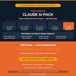 Claude AI Pack: Course, Prompts, Agents, Projects, Skills (Digital Download)