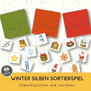 Stavelseslek för vinter och jul, sortera efter 1, 2 och 3 stavelser | Språkutveckling för dagis, förskola och grundskola | PDF-nedladdning
