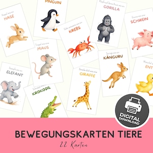 Animal movement cards, movement game, imitating animals, kindergarten, preschool and primary school, PDF download