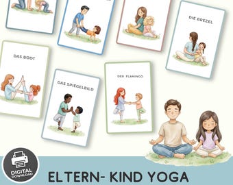 Yoga-kaarten voor ouder en kind – Yoga-oefeningen om samen te doen als printbaar PDF-bestand | Beweging | Ontspanning | Gezinstijd | Kleuterschool | Basisschool