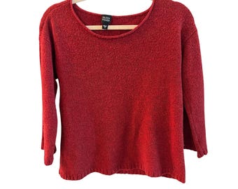 Eileen Fischer Tief Roter Boucle Knit U-Boot-Ausschnitt Pullover Größe S
