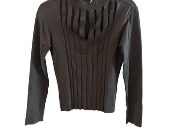 Cache Black Silk-Blend Cutout Long Sleeve Knit Top