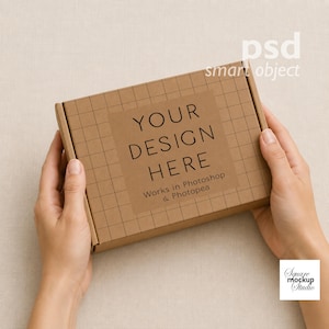 Minimalist Kraft Cardboard Mailer Box Mockup, PSD Smart Object Template, Packaging Branding Digital Download for Product Photography