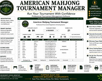 Software para gestionar torneos de mahjong americano: generador de asientos y tarjetas de puntuación en Excel.