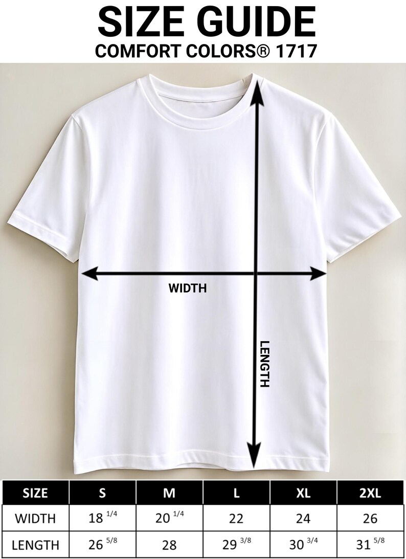 Comfort Colors 1717 shirt size chart