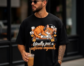Funny Cat Programmer Shirt, Software Engineer Gift, Coding Tee, Computer Science Developer Apparel, Keyboard Cat Design