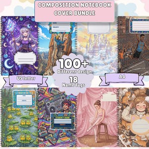 Más de 100 portadas para cuadernos de composición / Paquete gigante de plantillas editables de Canva / Estilo Dark Academia, Y2K, floral, minimalista / Vuelta al cole