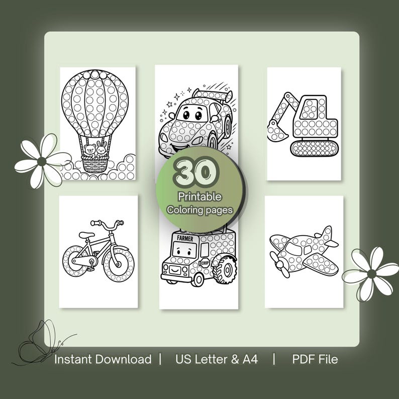 Vehicles Dot Marker Coloring Pages, Toddler Preschool Activity, Busy