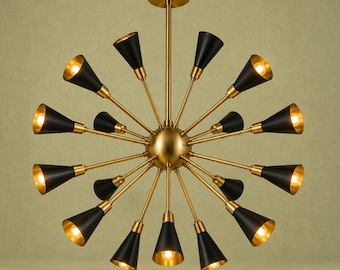 21" Stilnovo Style Sputnik Chandelier, Mid Century Modern Brass Chandelier, Italian Modern Ceiling Light, Handmade Starburst vintage light