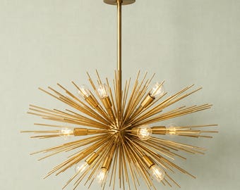 Stilnovo-stil Starburst-ljuskrona | Mid-Century Modern Sputnik-lampa i mässing | Handgjord atomtaklampa | Lyxig mässingsljuskrona |