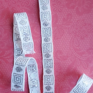Vintage silver woven jaquard trim 1&#39; x 1/2&quot;
