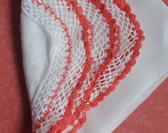 Vintage crocheted linen handkerchief red