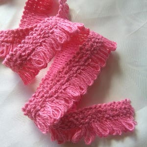 Vintage bright pink cotton fringe trim piece 29 inches long