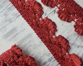 Vintage deep red fringe trim 1 yrd x 1 "