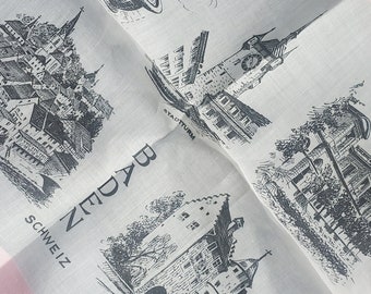 Vintage sheer Baden  schweiz souvenir handkerchief - New