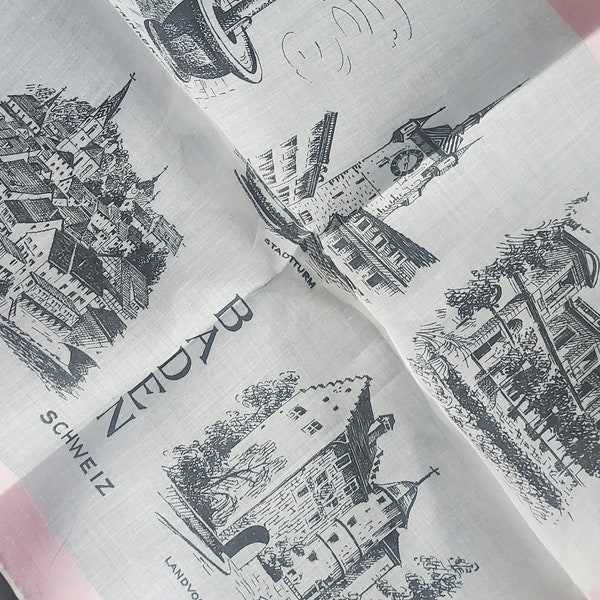 Vintage sheer Baden  schweiz souvenir handkerchief - New
