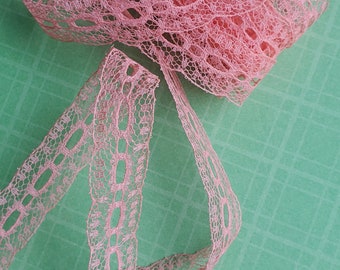 Vintage dyed peach ribbon lace trim 1 yrd 5/8"inches wide