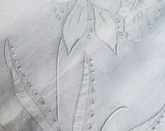 Vintage large white cotton floral handkerchief