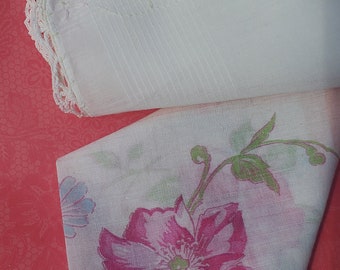 Two vintage salvaged cotton floral handkerchiefs w flaws