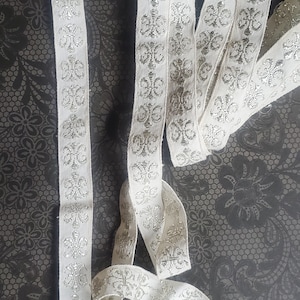 Vintage silver woven jaquard trim 1&#39; x 1/2&quot;
