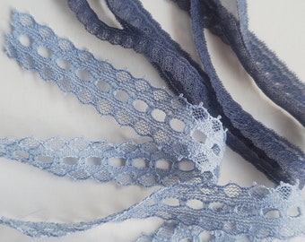 Two salvaged lace trim pieces - blue grey