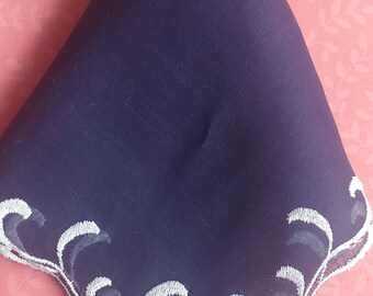 Vintage dark blue cotton handkerchief w flaws