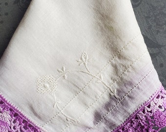 Vintage cotton crocheted handkerchief purple