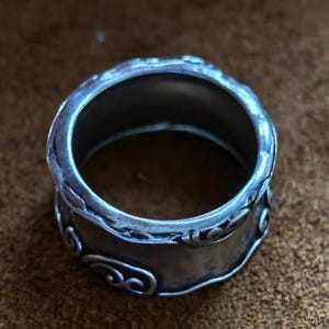 Vintage Sterling Silver Wide Band Ring Pendant, Scrollwork Convertible Charm, Antique Style Unisex Jewelry