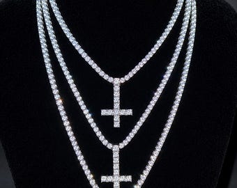 Upside Down Cross Chain Necklace Hip Hop Rock