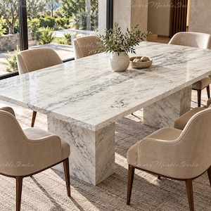 Luxury White Marble Dining Table, Rectangular Pedestal Base, Custom Sizes Available