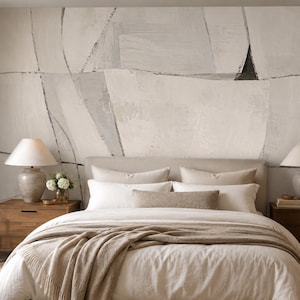 Neutral abstrakt väggmålning, skalbar och självhäftande kanva, beige geometrisk linjekonst, väggdekoration för sovrum och vardagsrum