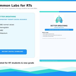 Esami di laboratorio comuni per terapisti respiratori (PDF) / Foglio riassuntivo dei valori di laboratorio per studenti di terapia respiratoria / Guida allo studio della terapia respiratoria