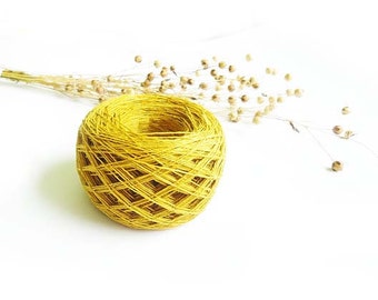 Linen gold ocher yarn, linen thread, linen natural 3ply yarn, thick yarn, crochet yarn