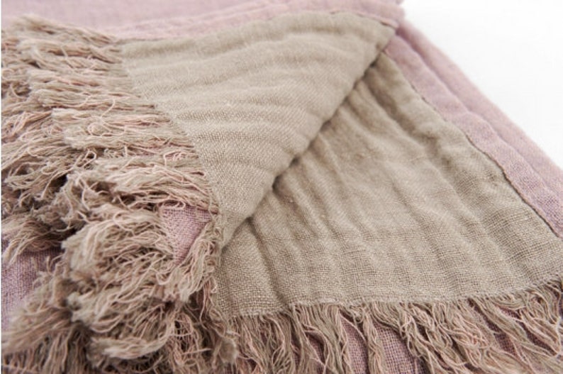 Lilac linen blanket plaid bedspread natural blanket bed Etsy